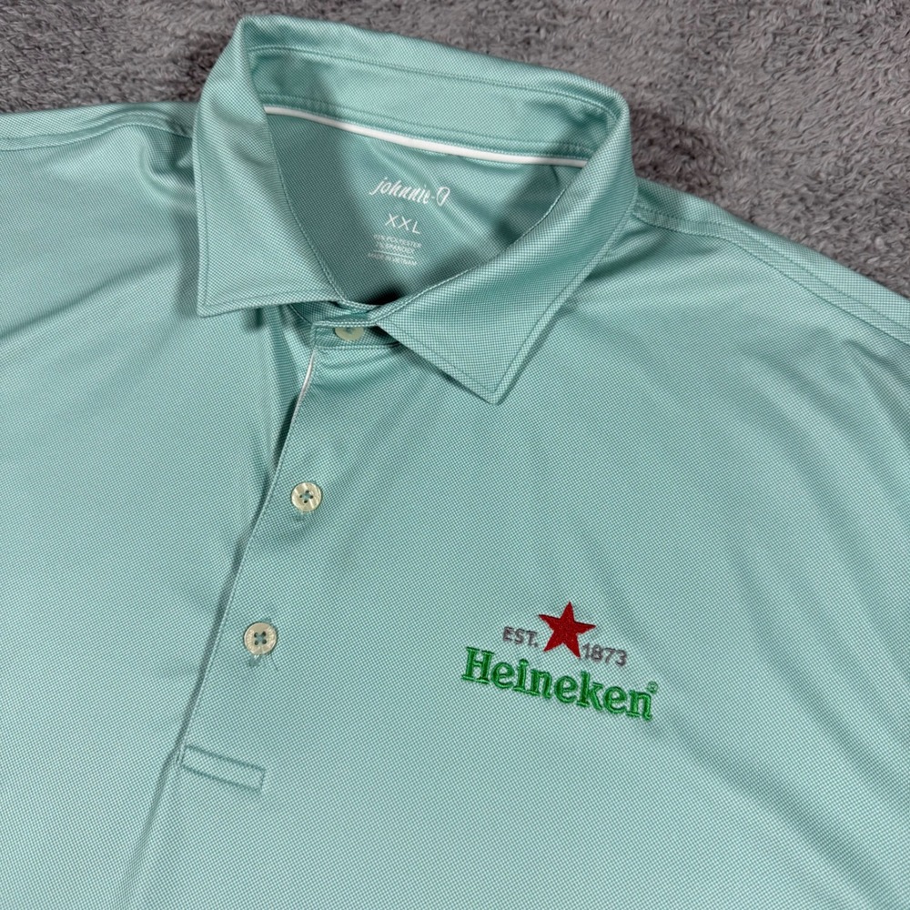 Johnnie-O Performance Polo Mens XXL Mint Green Heineken Geometric Print AOP